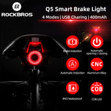 ROCKBROS Bicycle Smart Auto Brake Sensing Light IPx6 Waterproof LED Charging