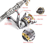 Lixada Telescopic full kit fishing rod gear +spinning reel+ line lures hooks with bag