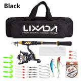 Lixada Telescopic full kit fishing rod gear +spinning reel+ line lures hooks with bag